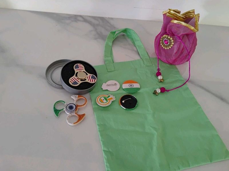 Fidget spinner, badges, hand made tote bag &amp; potli