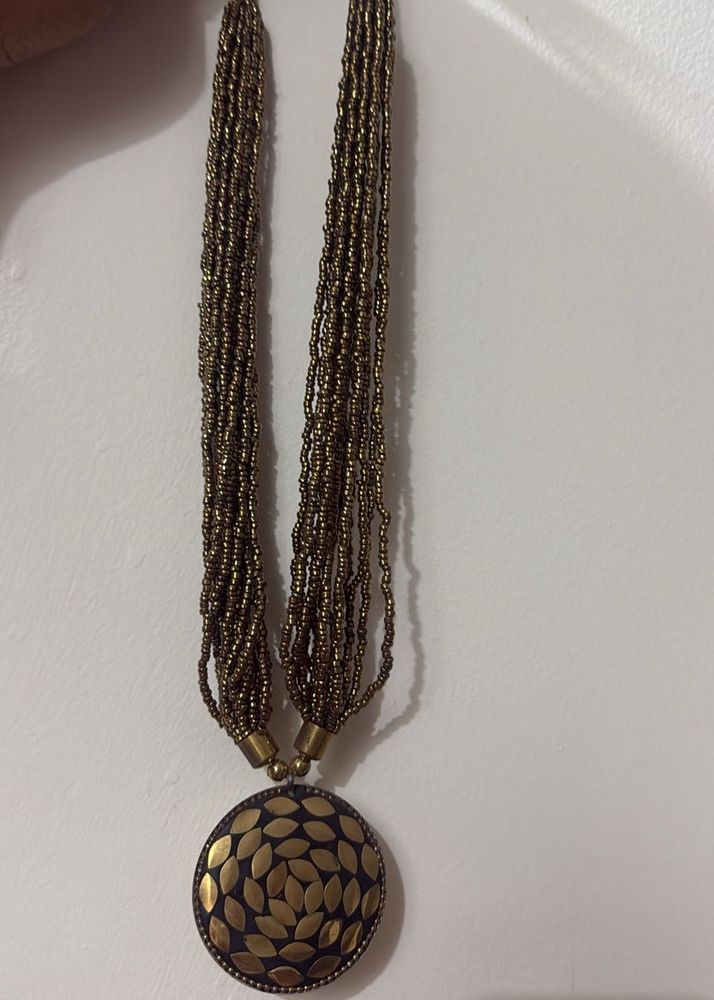 Boho Layered Beaded Necklace with Statement Pendan