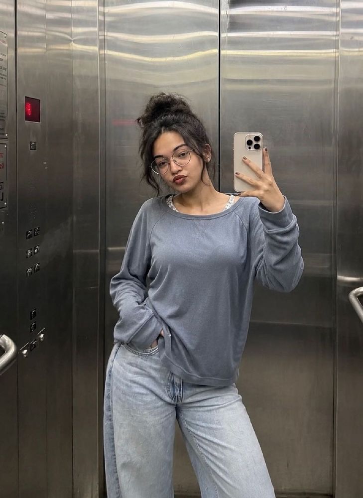 aesthetic bluish Long Sleeve Top