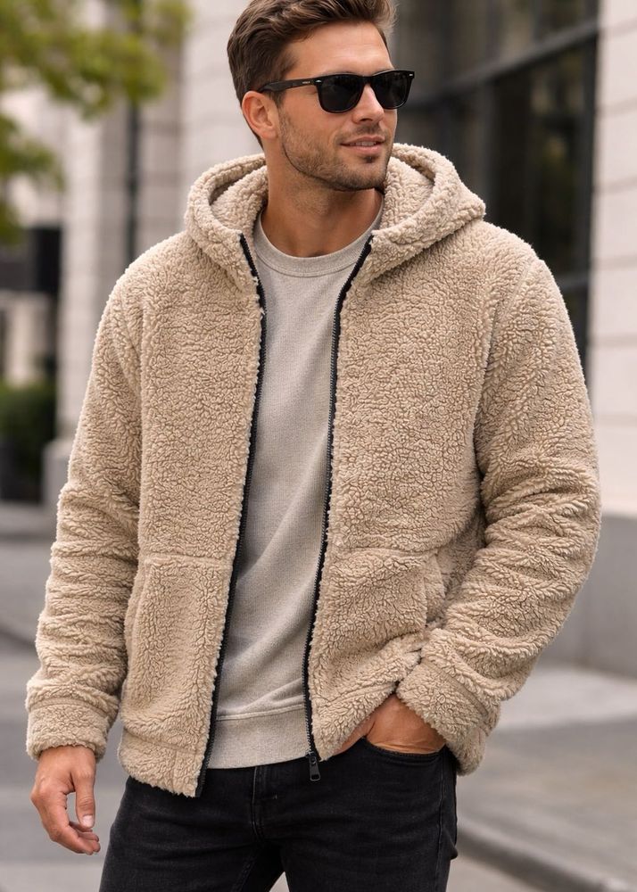 Cozy Tan Sherpa Hooded Jacket