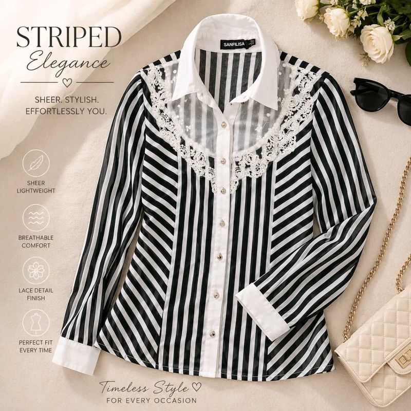 🖤 Midnight Stripe Lace Shirt ✨