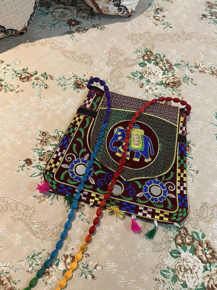 Boho Elephant Embroidered Sling Bag