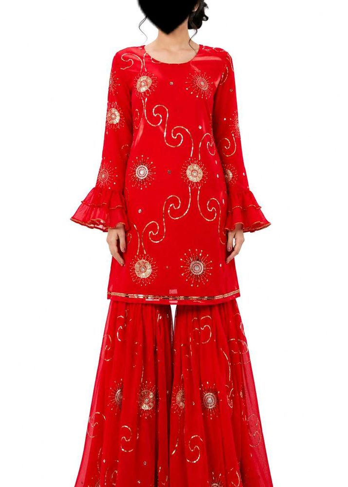 Stunning Red Embellished Kurta Set