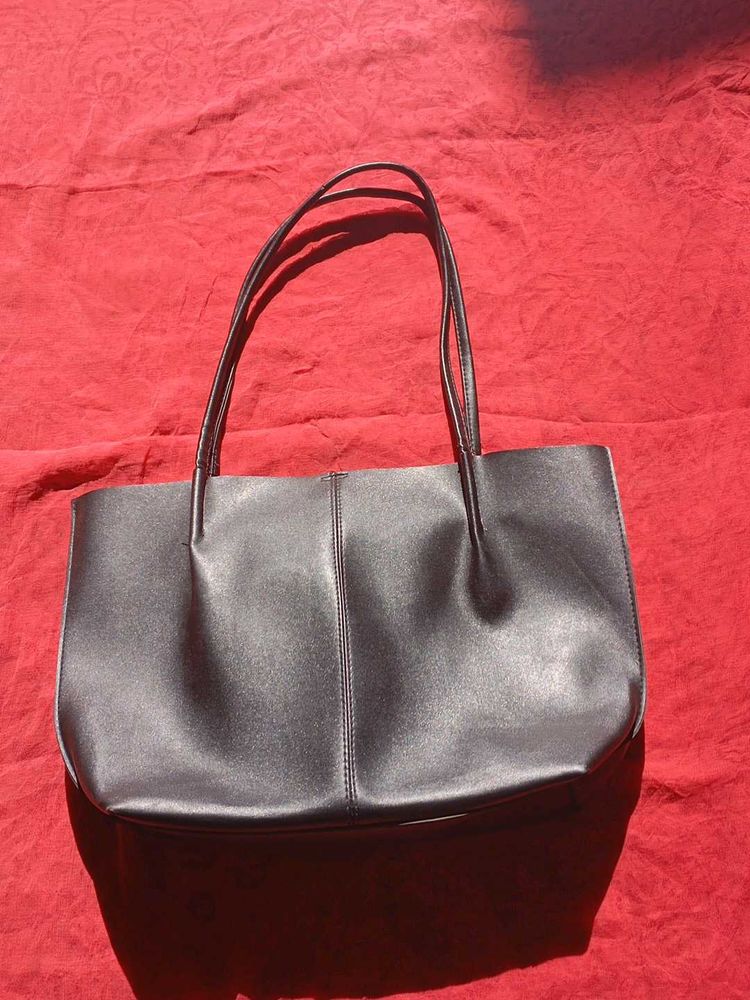 miniso Classic Black  Leather Tote
