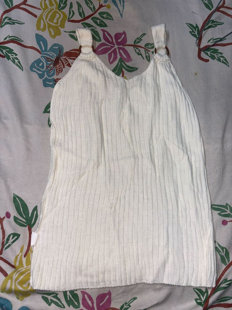 White Ribbed Tank Top with Ring Detail