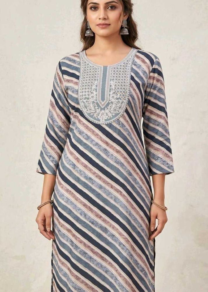 Striped Kurta with Embroidered Neckline