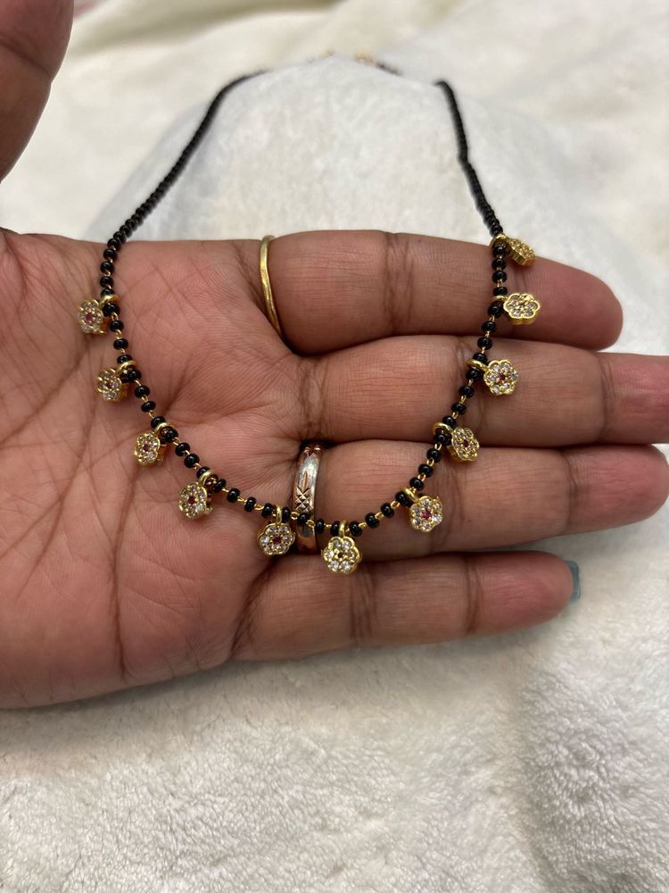 Elegant Black Bead Mangalsutra with Flower Charms