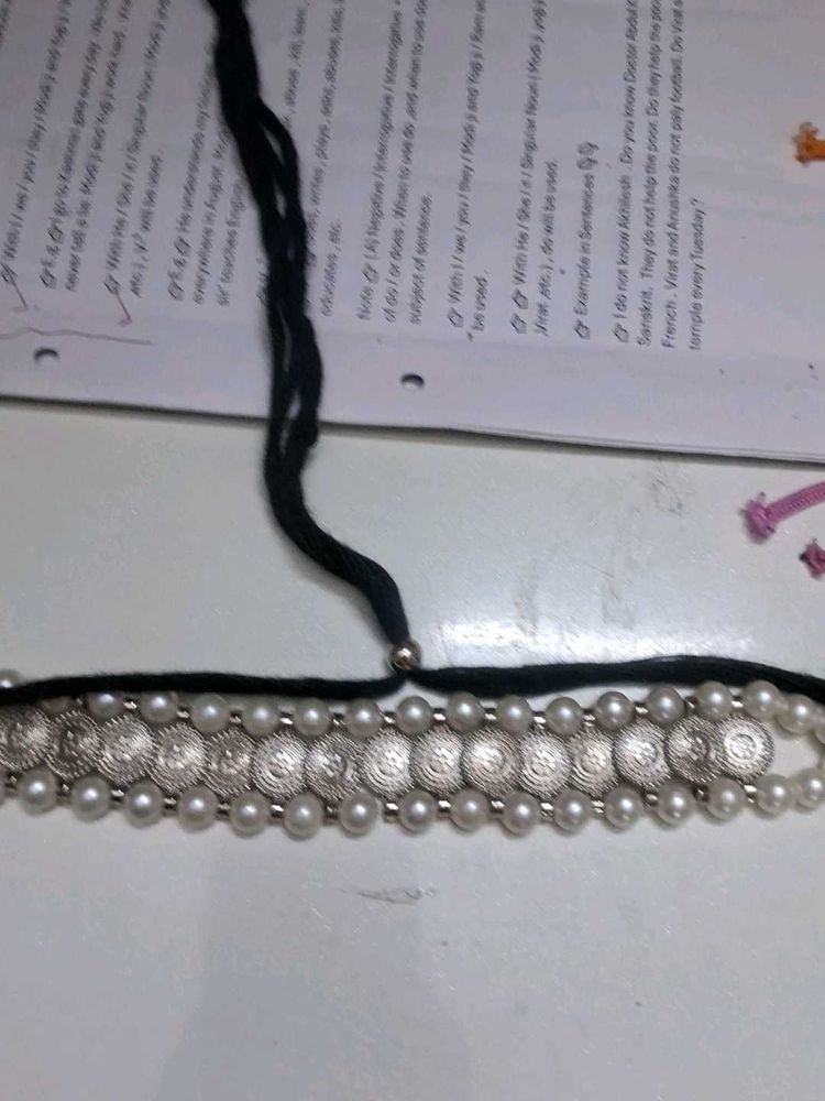 Oxidized Silver Pearl Choker Necklace