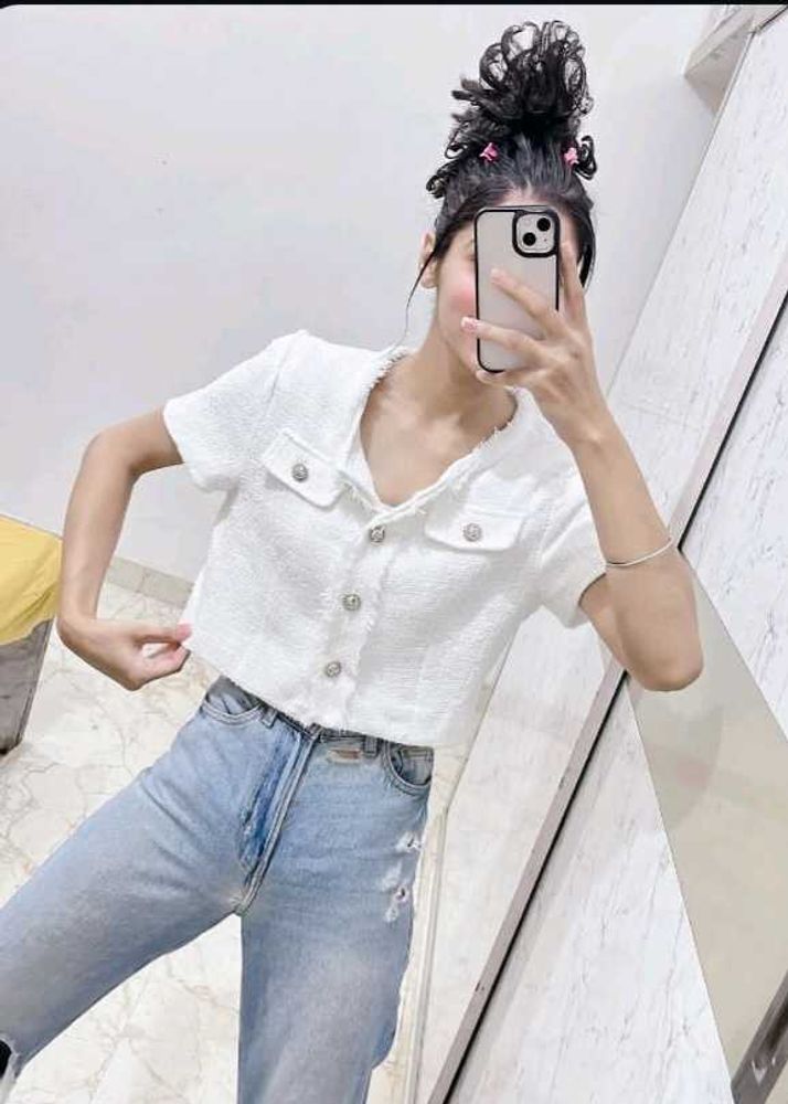 White Tweed Cropped Top