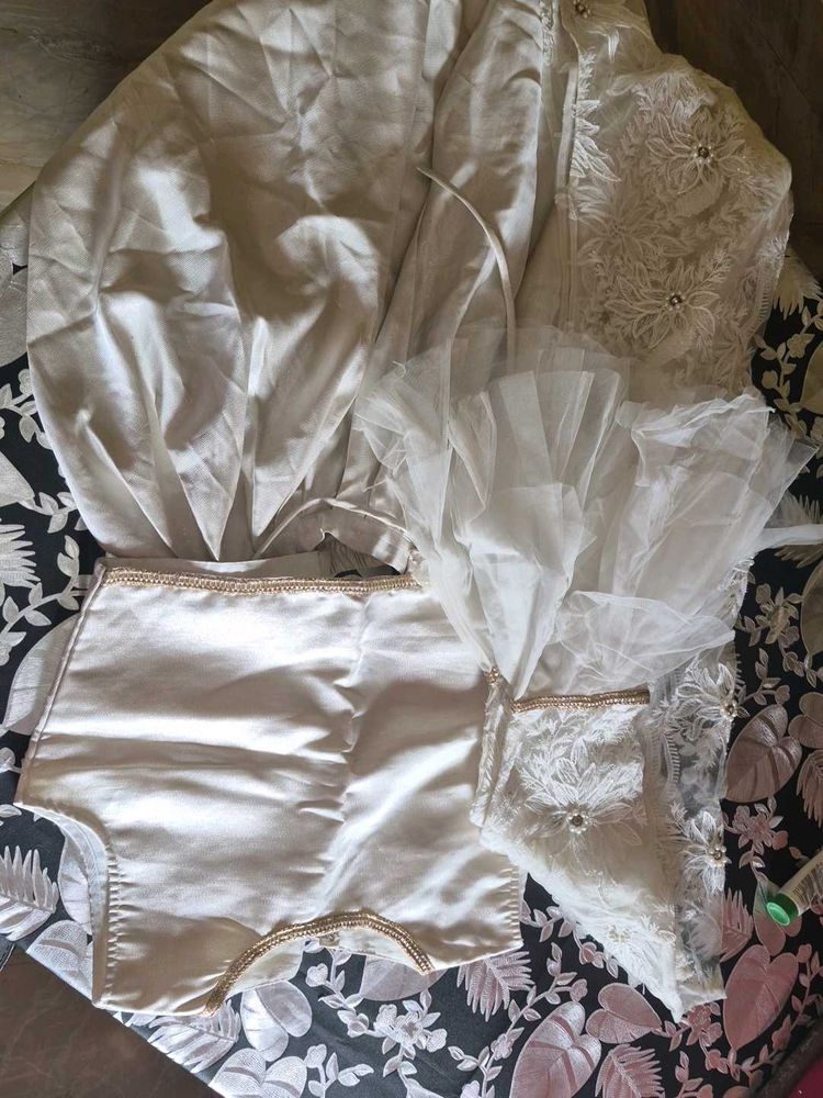 dhoti blouse with floral embroidery net overcoat