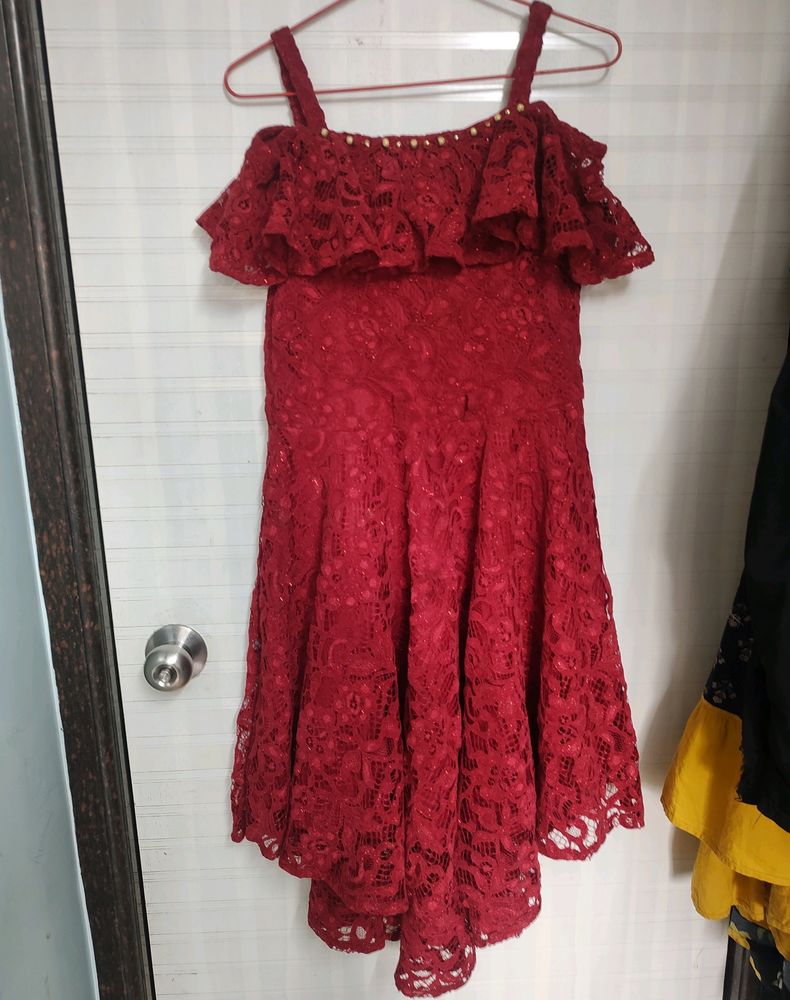 Red Lace Off-Shoulder Dress...