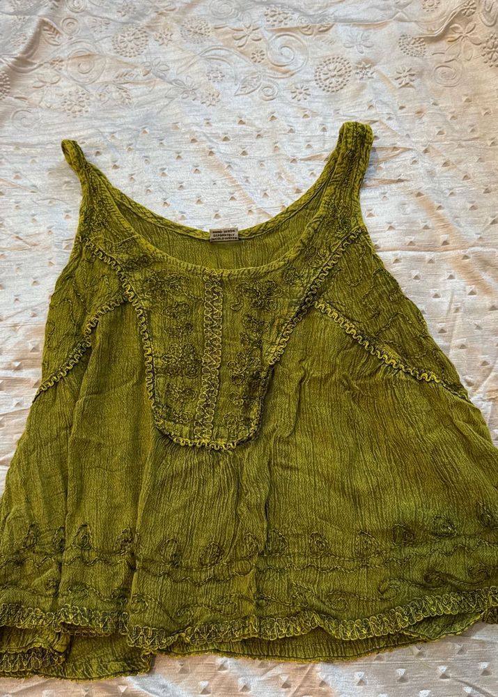 Boho Embroidered Green Kurta Top