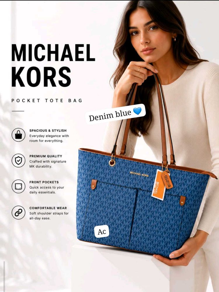 Michael Kors Denim Blue Pocket Tote Bag