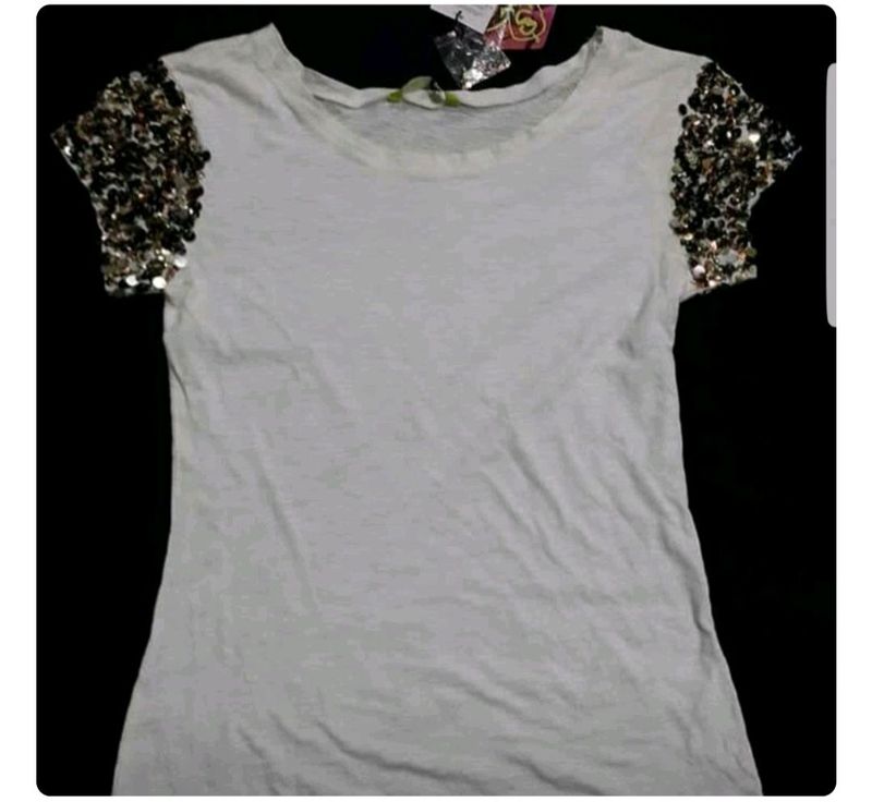 in point 799 new wid tag white sequins  sleeve top