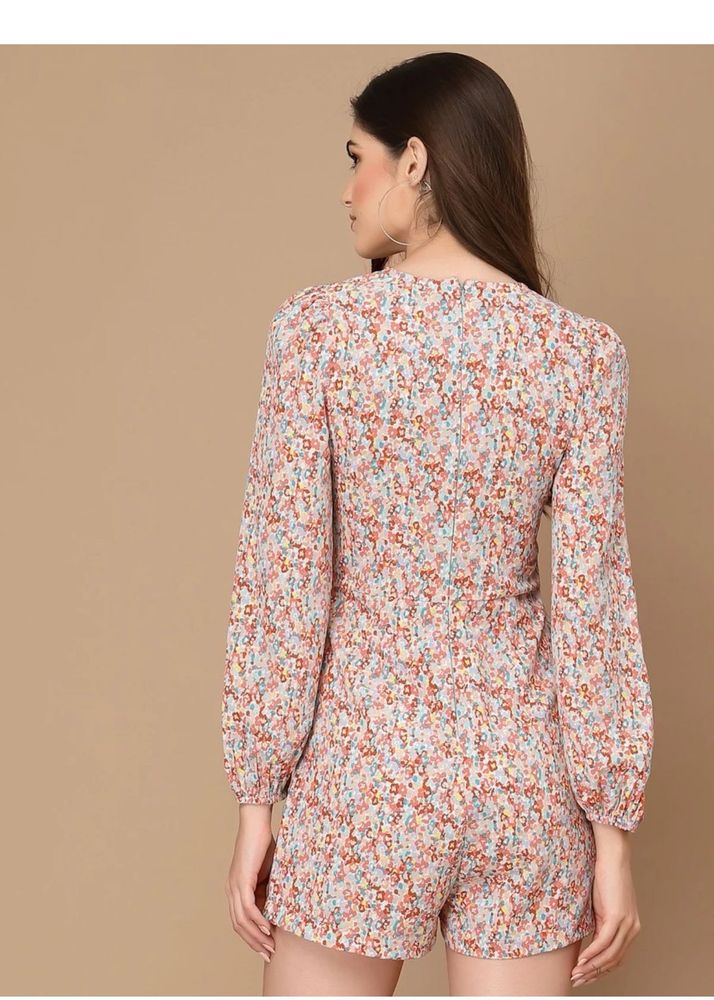 Floral Print Romper with Long Sleeves
