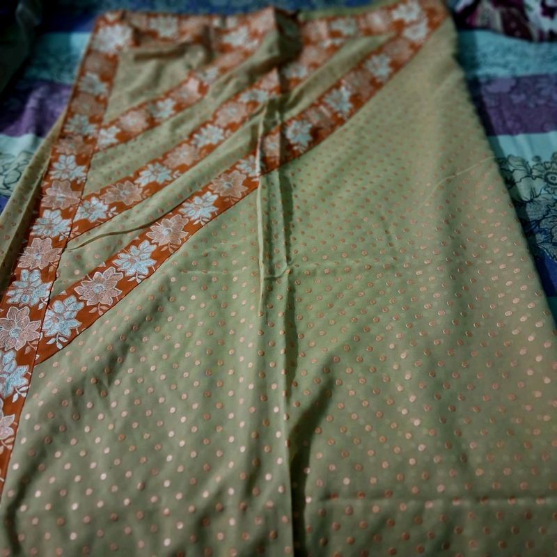 Cream Colour Cutwork Saree Synthetic Sare