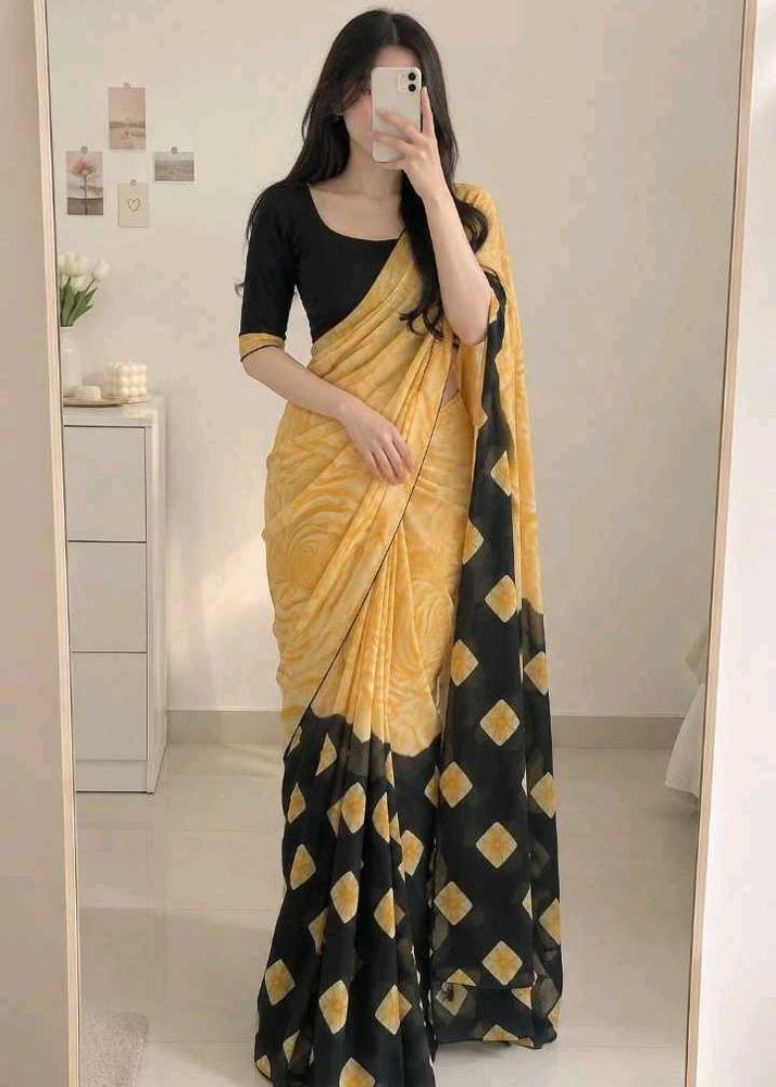 Yellow &amp; Blue printed Saree