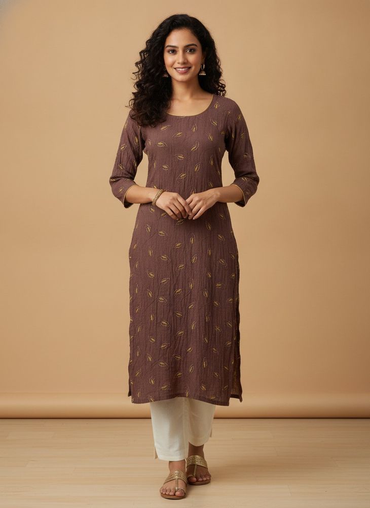 Elegant Brown Kurta with Leaf Print