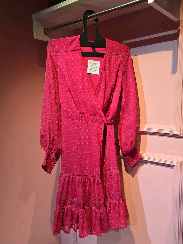 Vibrant Pink Swiss Dot Dress