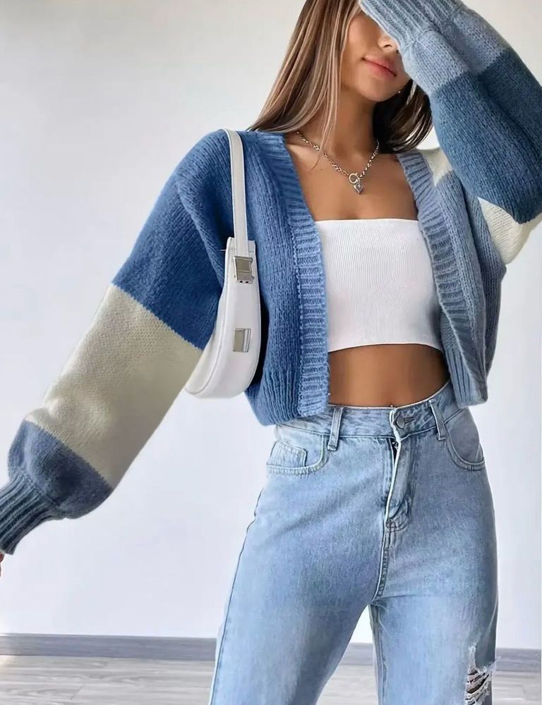 Newme Chunky Knit Colorblock Cardigan