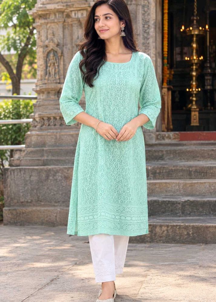 Embroidered Mint Green Kurta