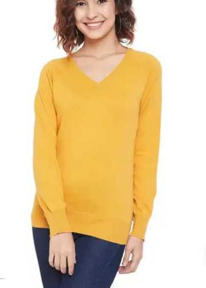 Yellow V-Neck Long Sleeve Sweater