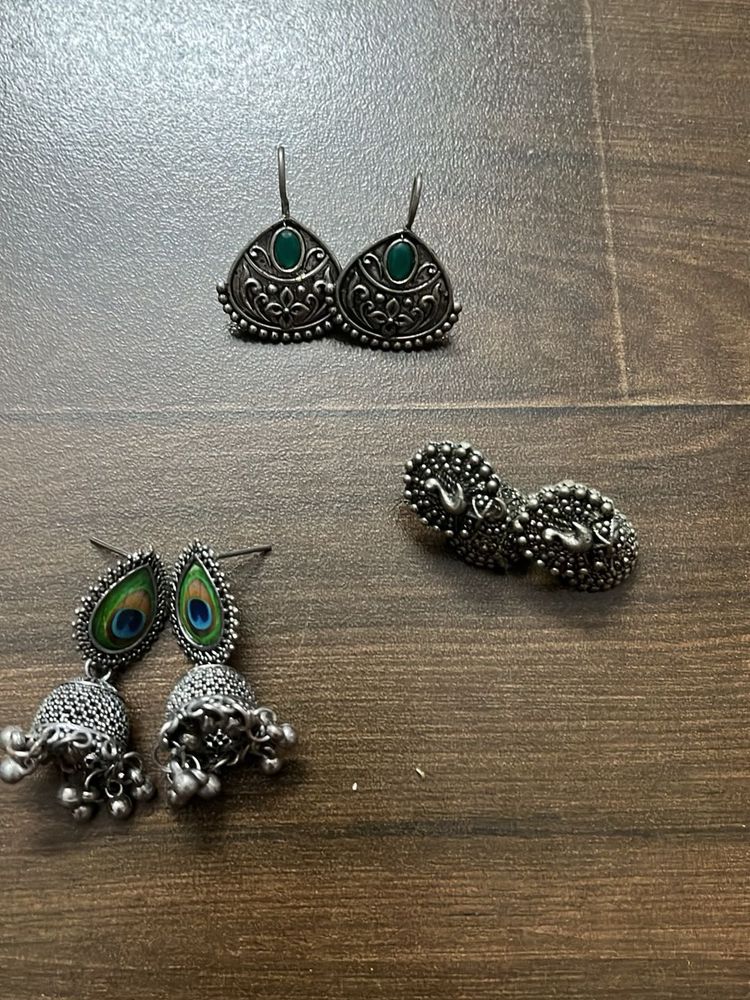 Oxidized Silver Earrings Set