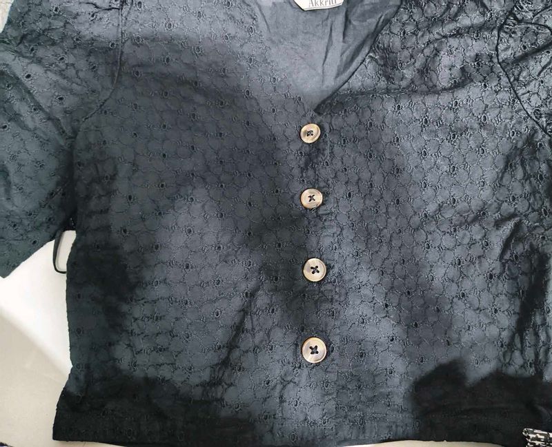 Chic Black Eyelet Crop Top