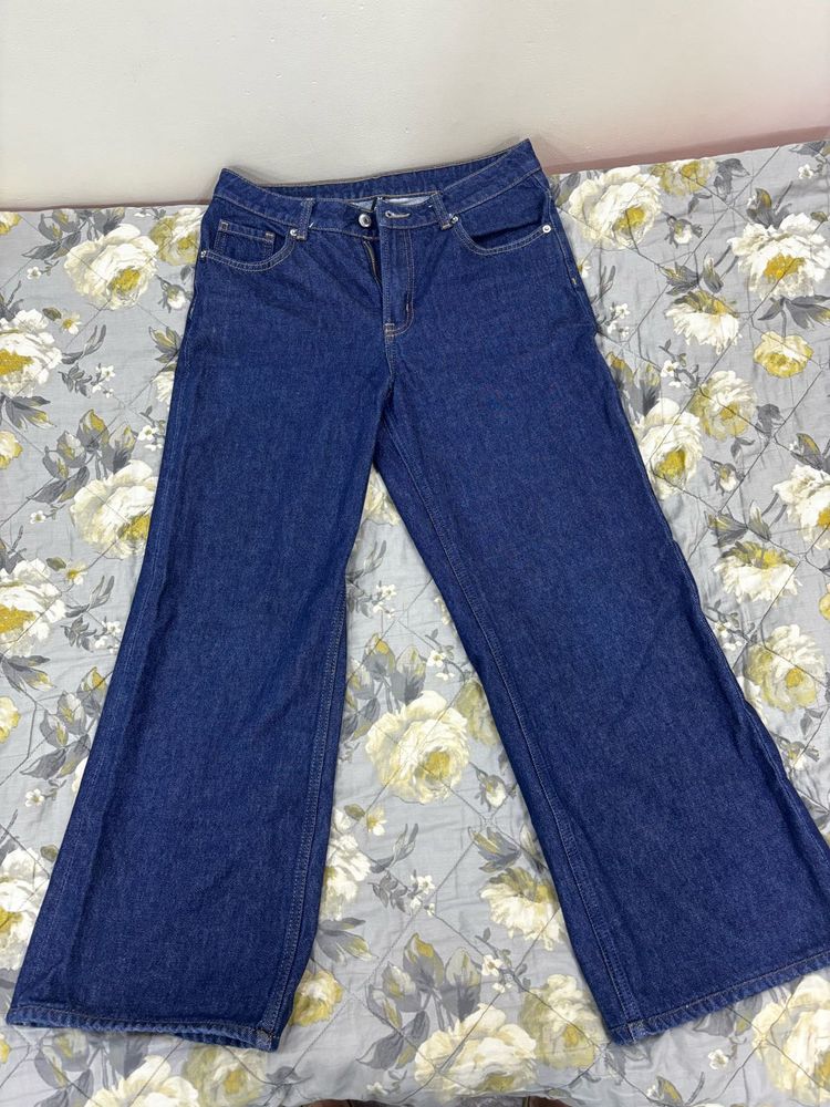 Wide Leg Blue Denim Jeans