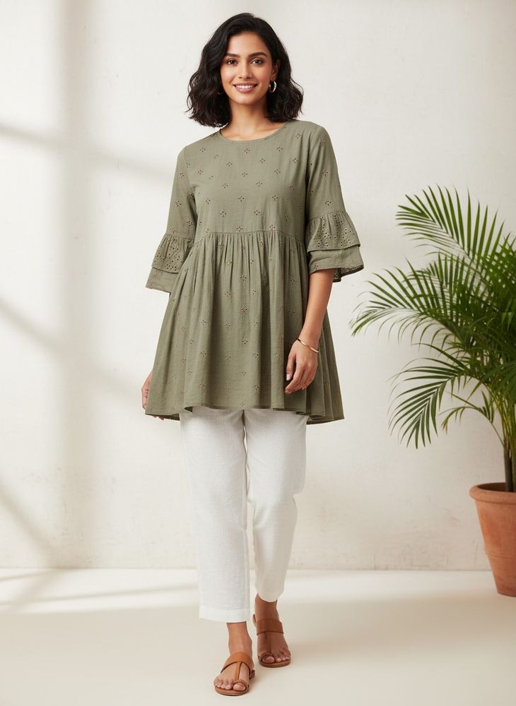 Olive Green Embroidered Tunic
