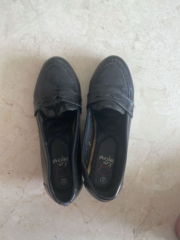 Leather High Heel Black Wedges - size 40