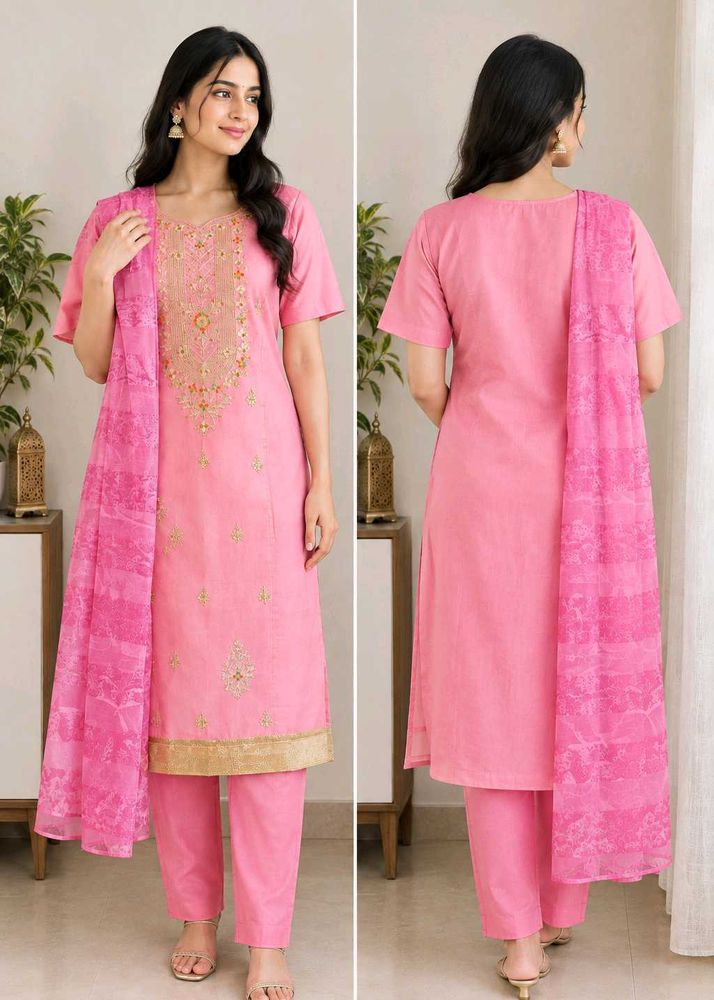 Women’s Pink Embroidered Kurta Pant Set with Dupat