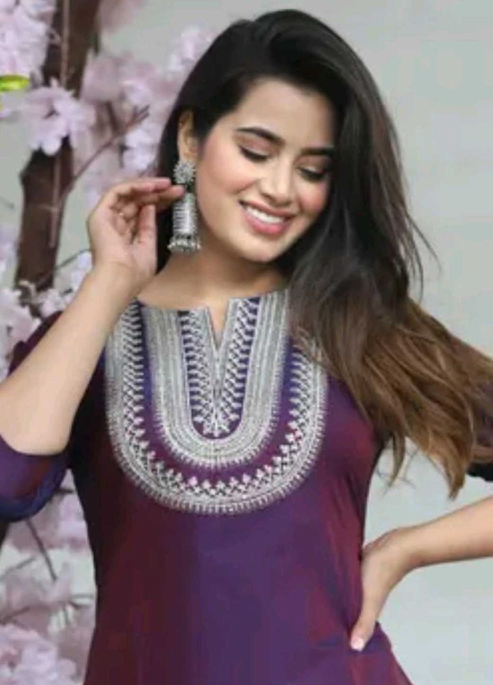 Beautiful Embroidered Purple short Kurta