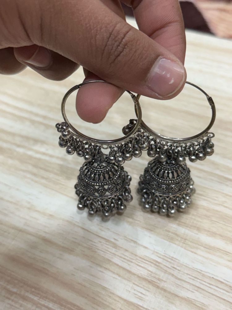Silver Jhumka Earrings