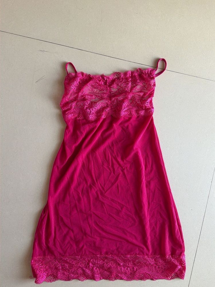 Lace Trim Mesh Cami Dress