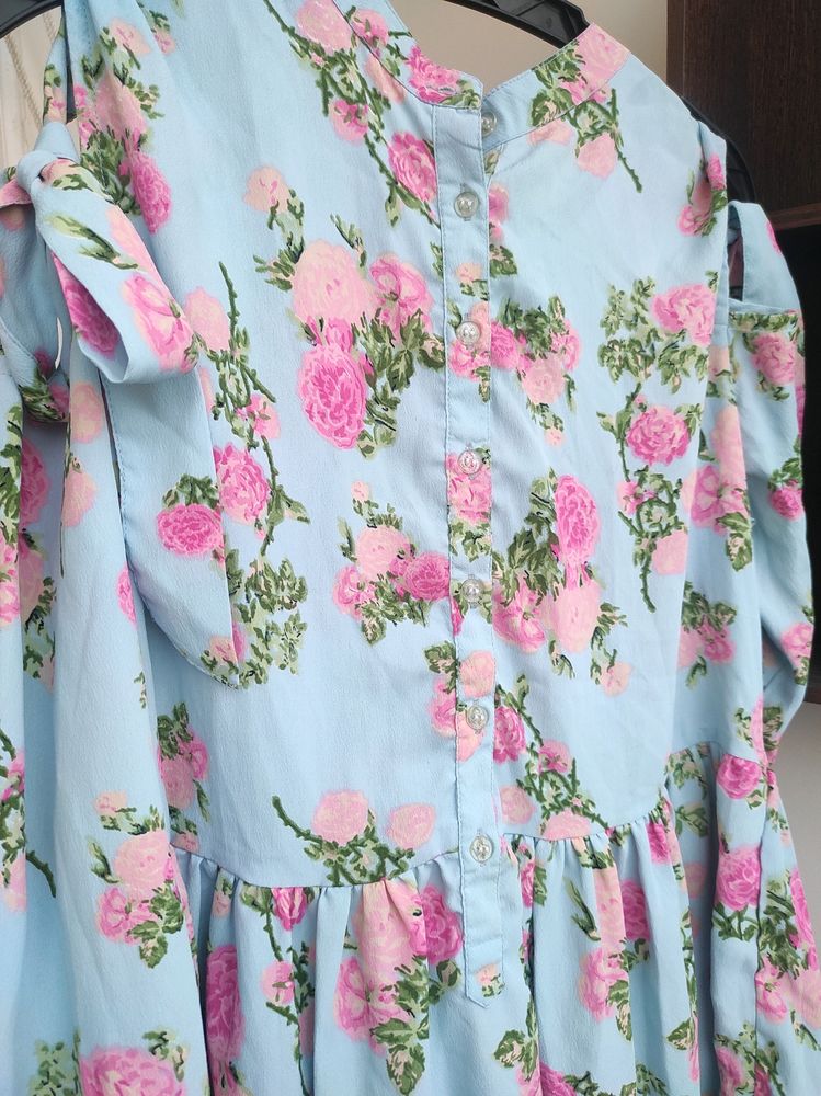 Floral Crepe A-line Cold-shoulder Dress with