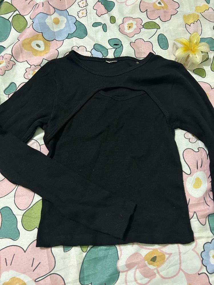 Black Cut-Out Long Sleeve Top
