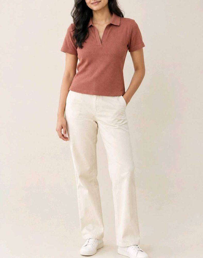 Coral Cropped Polo Top