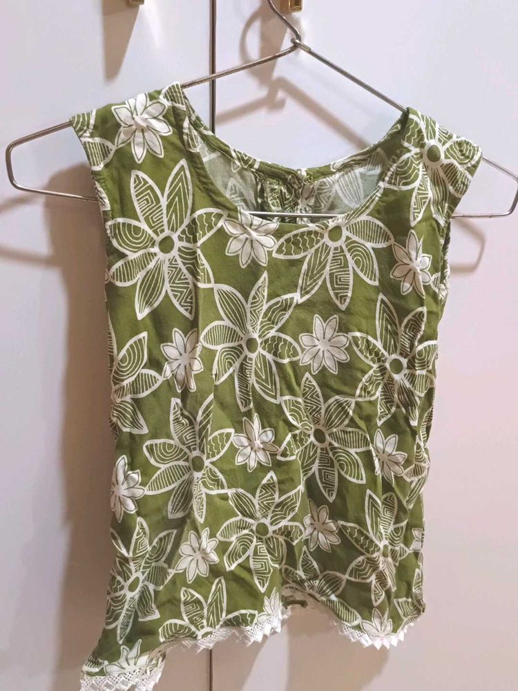 Green Floral Print Top