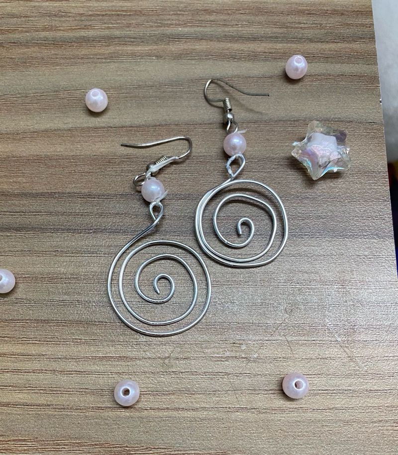 Silver Swirl Pearl Dangle Earrings