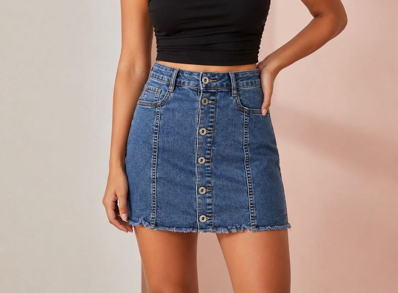Button-Up Denim Mini Skirt