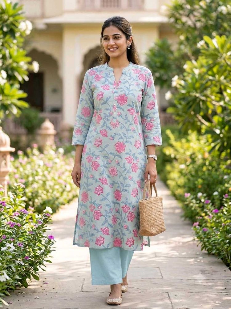 Light Blue Floral Kurta