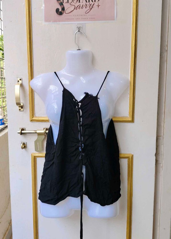 Black Lace-Up Cami Top