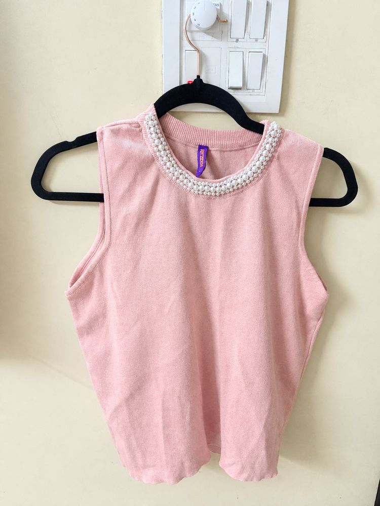 Pink Pearl Embellished Sleeveless Top