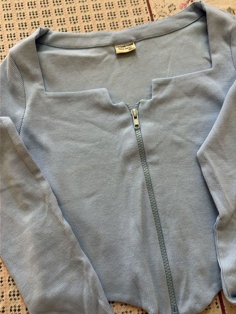 Light Blue Ribbed Zipper Top