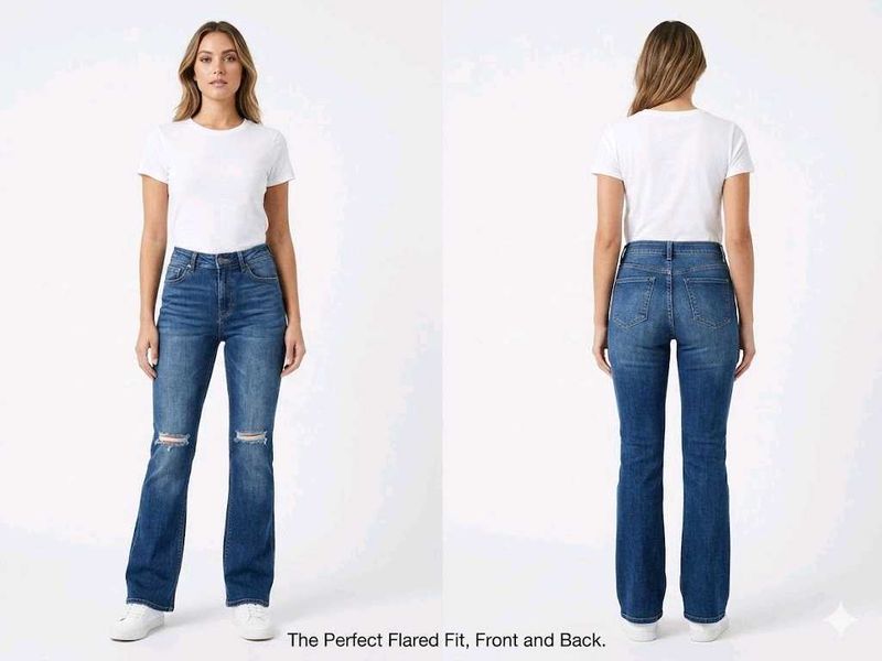 Flared Jeans with Ripped Knees