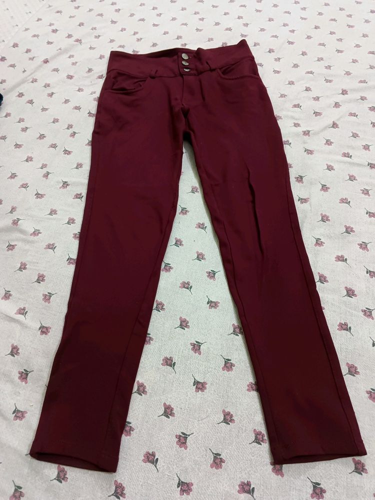 Maroon High-Waisted Skinny Pants