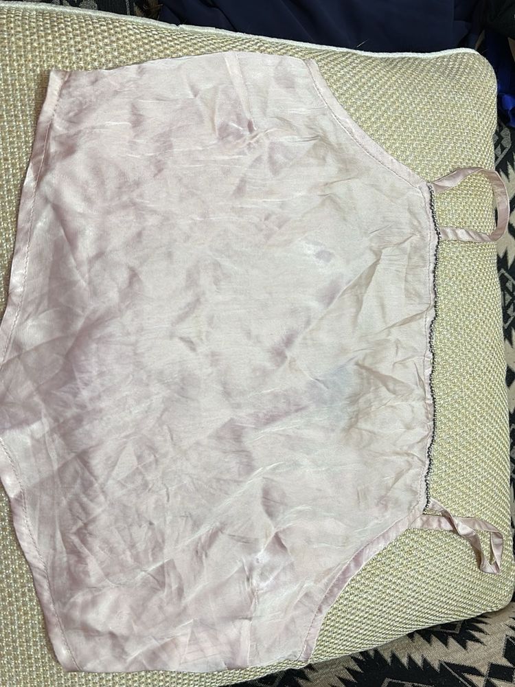 Light Pink Satin Strappy crop Top