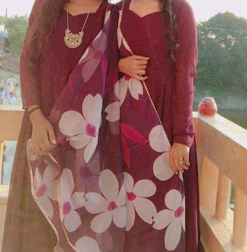Elegant Maroon Kurta Set with Floral Dupatta