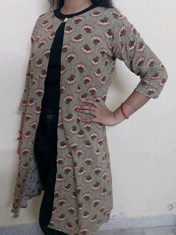 Printed  Long Shrug  Red Flowers
